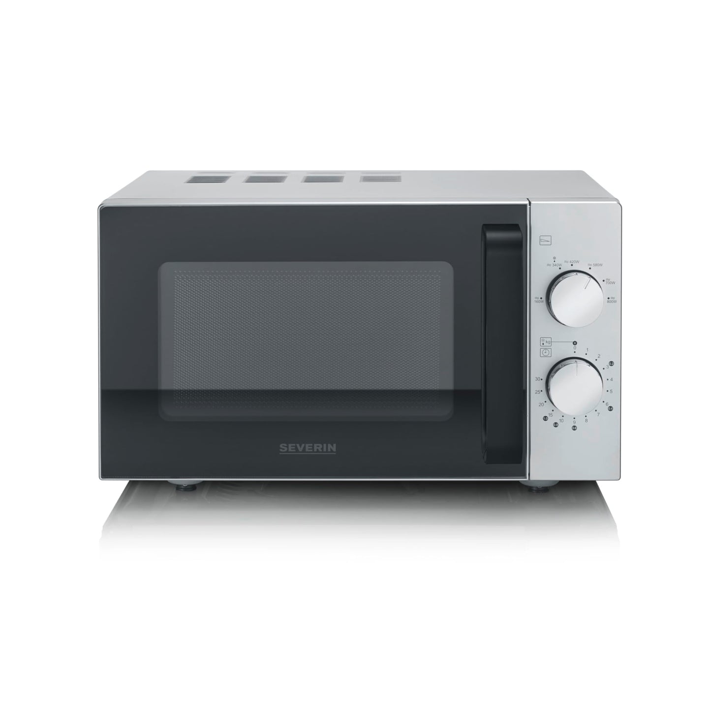 SEVERIN Microwave with Glass Base, for Defrosting and Heating, Microwave Oven with Large Usable Surface for Square Tableware, Black/Silver, MW 7761