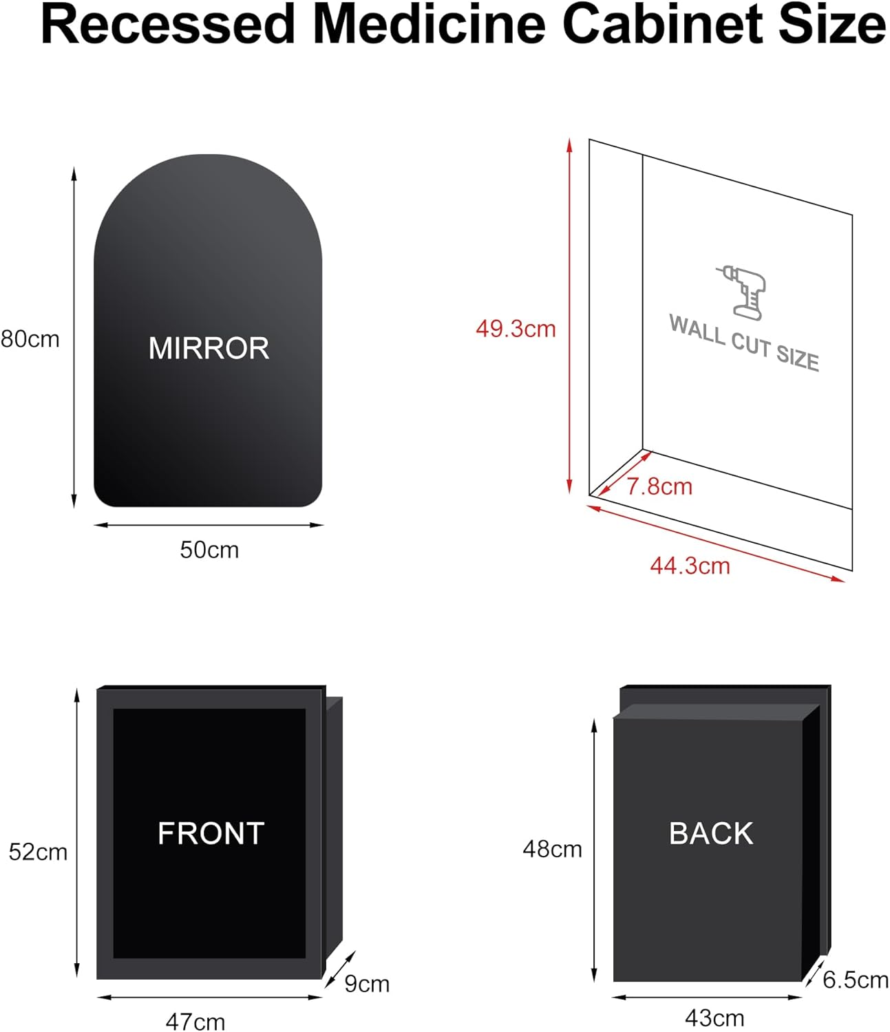 Arched Medicine Cabinet with Mirror, Recessed Medicine Cabinet, Aluminum Frame, Surface Mounted, Gold Mirror Cabinet with Storage for Bathroom, 40 x 80 cm