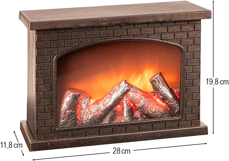 Ideen mit Herz LED Fireplace, Decorative Fireplace, Electric, Battery Operated, No Heating, Realistic Fire/Flame Effect, 28 x 11.8 x 19.8 cm, with Timer Function
