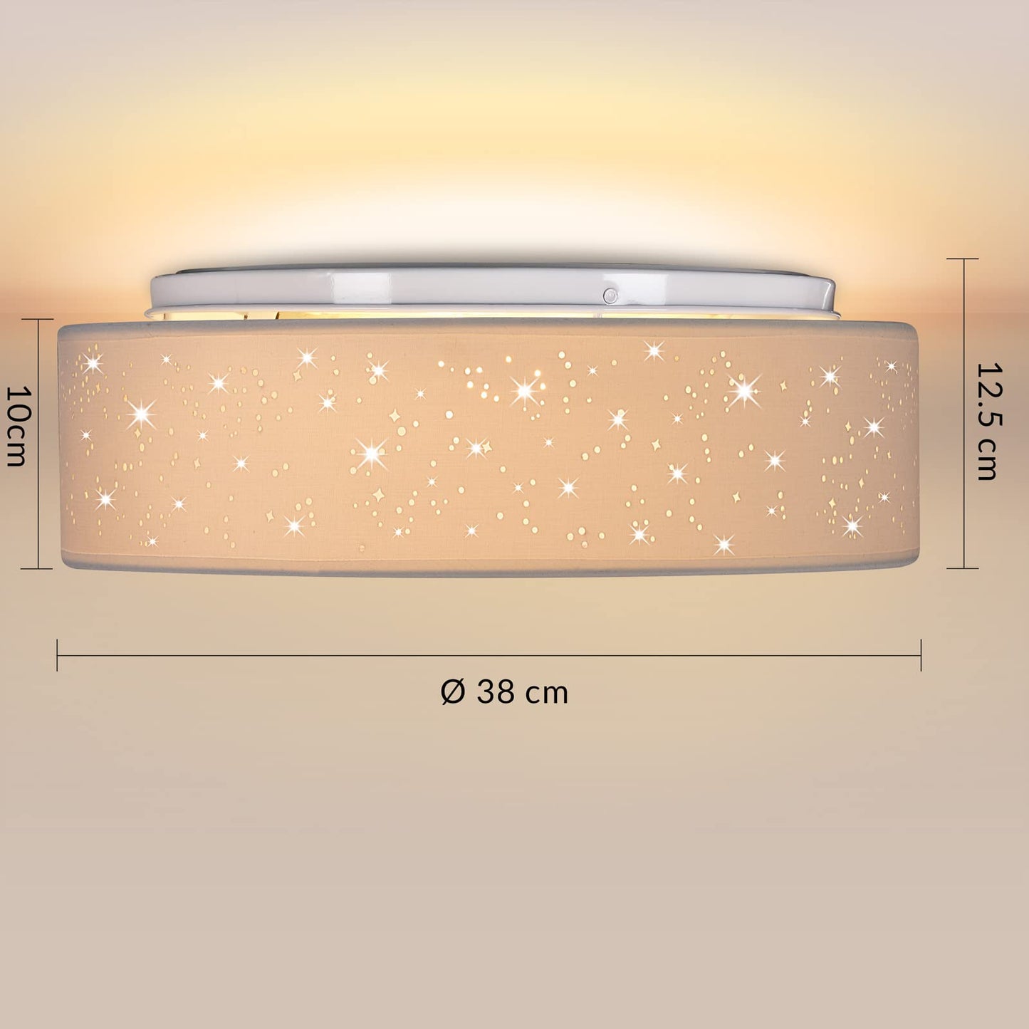 MONZANA® Ceiling Light Starry Sky Living Room Bedroom E27 Grey Round 38 cm Fabric Shade 2 Bulbs 40 W Kitchen Lamp Ceiling Light Fabric Ceiling Lamp