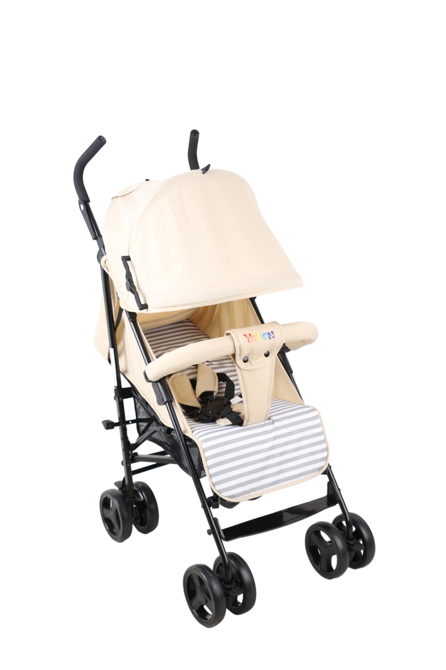 YALION Pushchair Buggy Travel Buggy Small Foldable 5 Reclining Positions Leg Warmer Shopping Basket Sun Canopy 360° Wheels Children's Buggy up to 15 kg Beige