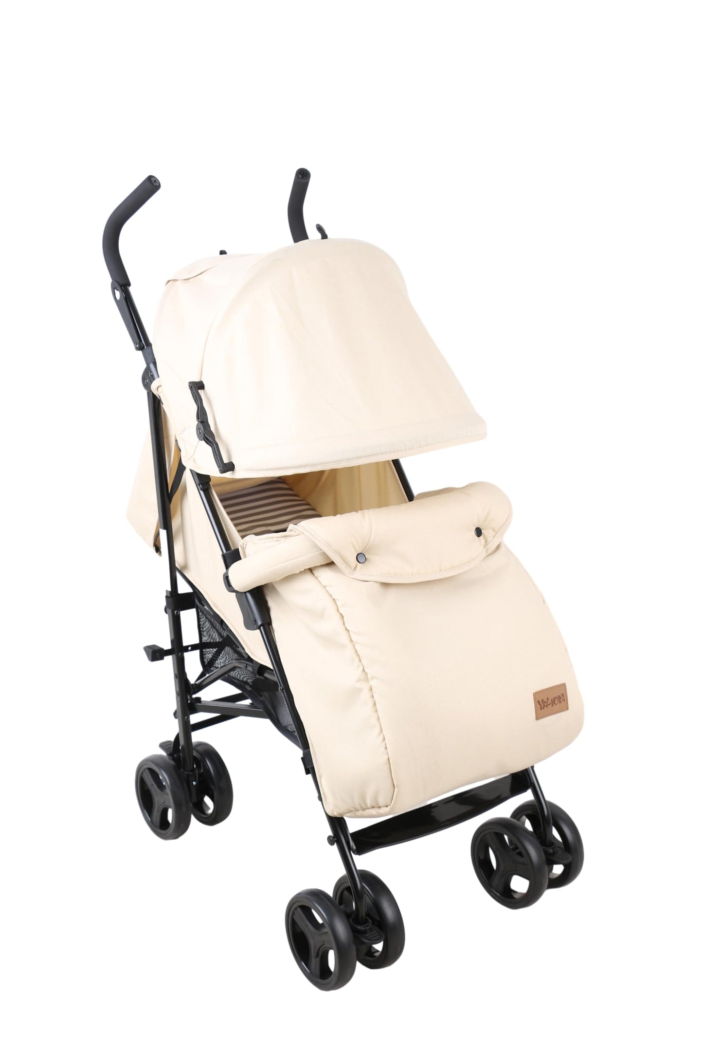 YALION Pushchair Buggy Travel Buggy Small Foldable 5 Reclining Positions Leg Warmer Shopping Basket Sun Canopy 360° Wheels Children's Buggy up to 15 kg Beige