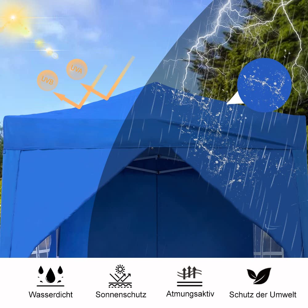 Mingone Folding Gazebo Waterproof Gazebo 3 x 3 m Stable Party Tent Pop Up Garden Tent Pasture Tent PE Beer Tent UV Protection 50+ Marquee with 4 Side Panels, Beige