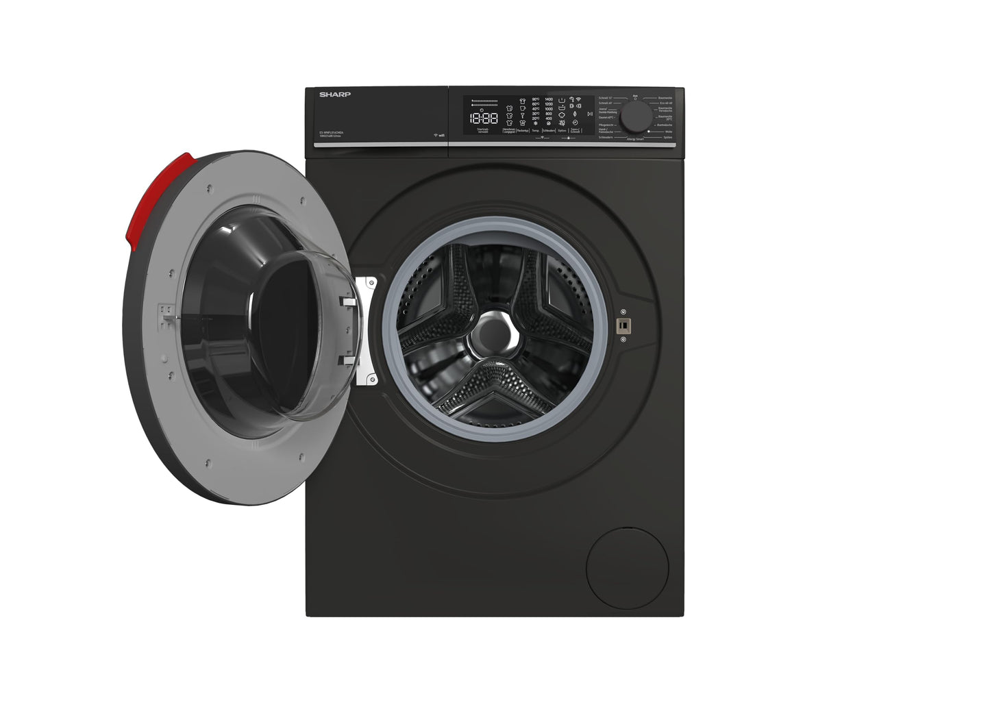 Sharp ES-WNFL914CMDA-DE Washing Machine, 9 kg, 1400 rpm, Energy Efficiency Class A (-20%), Inverter Motor, AquaStop, AquaGuard, WiFi, LED Touch, Steam Function, Black