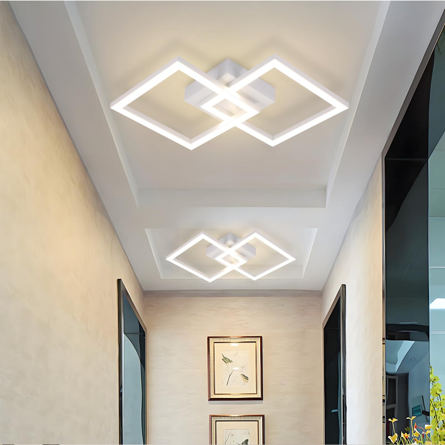 Homefire LED Ceiling Light, Kitchen, 24 W, Kitchen Lamp, Black, Living Room Lamp, Modern Design, Hallway Lamp, Warm White, Hallway, Bedroom Lamp, Square, for Living Room, Bedroom