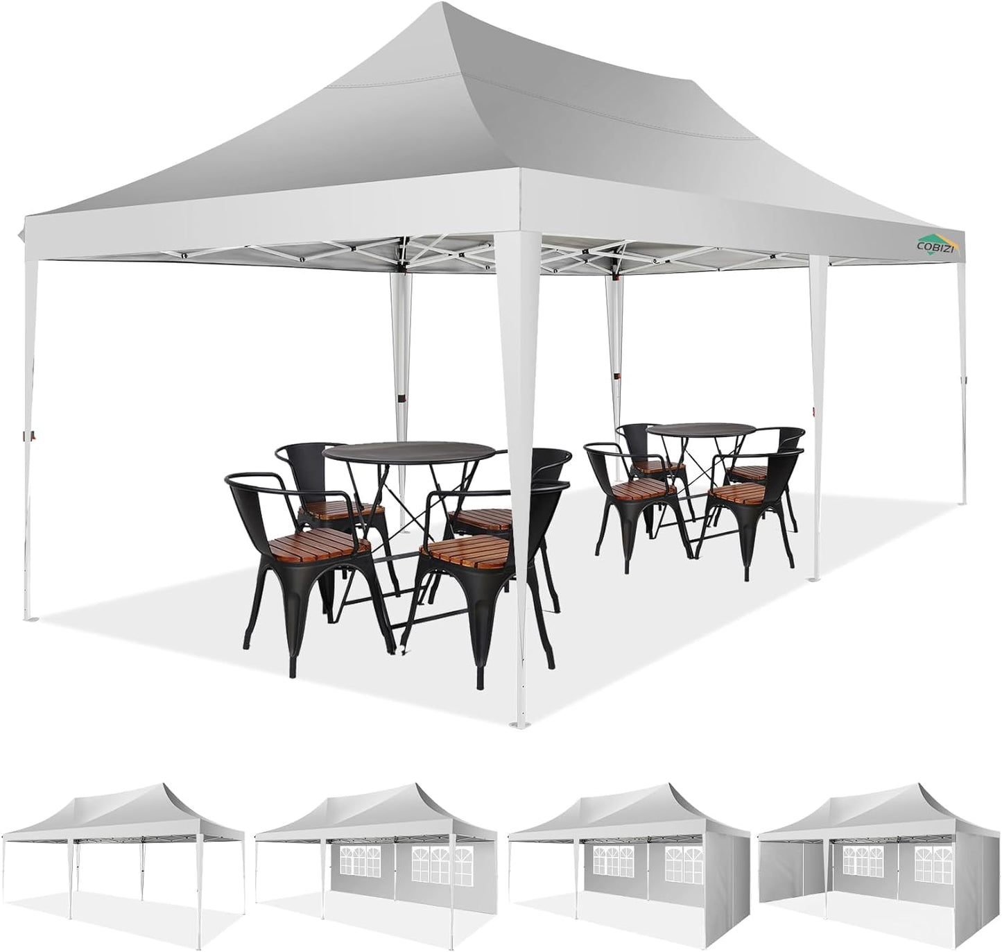 COBIZI Pavillon 3x6,Faltpavillon 3x6 Wasserdicht Stabil Winterfest, Sofort aufklappbare Vordächer Outdoor Gartenzelt mit 6 Seitenteilen, für Party Garten Festival, Weiß