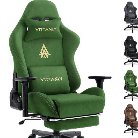 Vittanly Gaming Stuhl, Luxuriöser Wildlederimitat Gaming Chair Bürostuhl, Ergonomischer Schreibtischstuhl mit Fußstütze Kopfstütze und Lendenkissen, 3D Armlehnen, 90-155° Rückenlehne, Weinrot