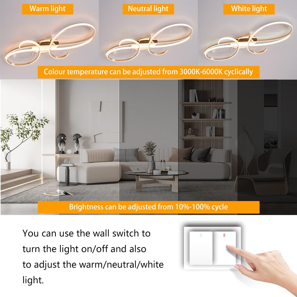 WSXEDC Moderne Kreative LED Deckenleuchte Dimmbare Metall Chrom für die Augenpflege Deckenlampe Mit Fernbedienung für Wohnzimmer Schlafzimmer Esszimmer Flure Gold 60cm
