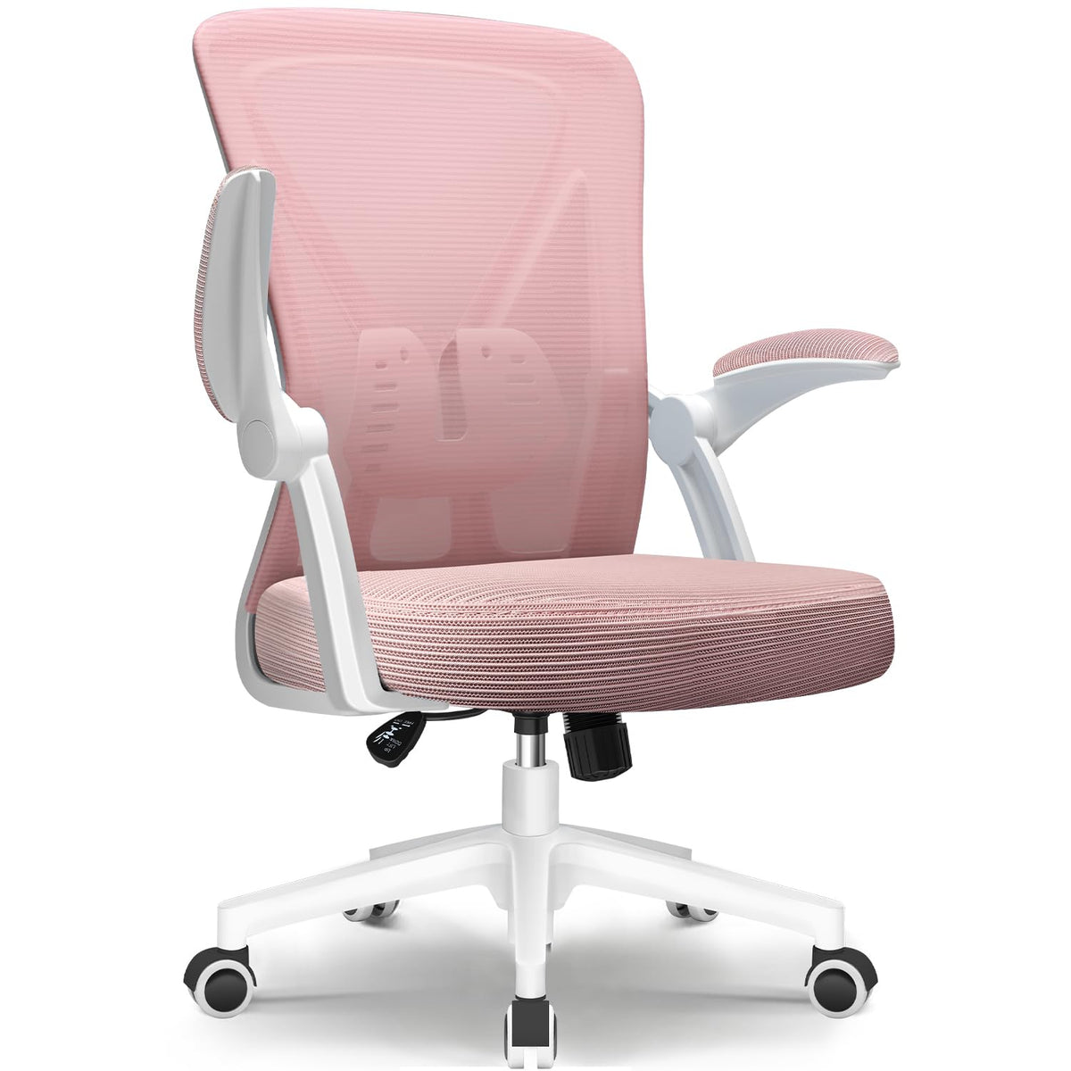 Hinonde Office Chair, Desk Chair with Folding Armrests and Rocker Function, 360° Swivel Chair, Height-Adjustable Office Chair, Ergonomic Home Office Chair with Breathable Mesh, Up to 150 kg