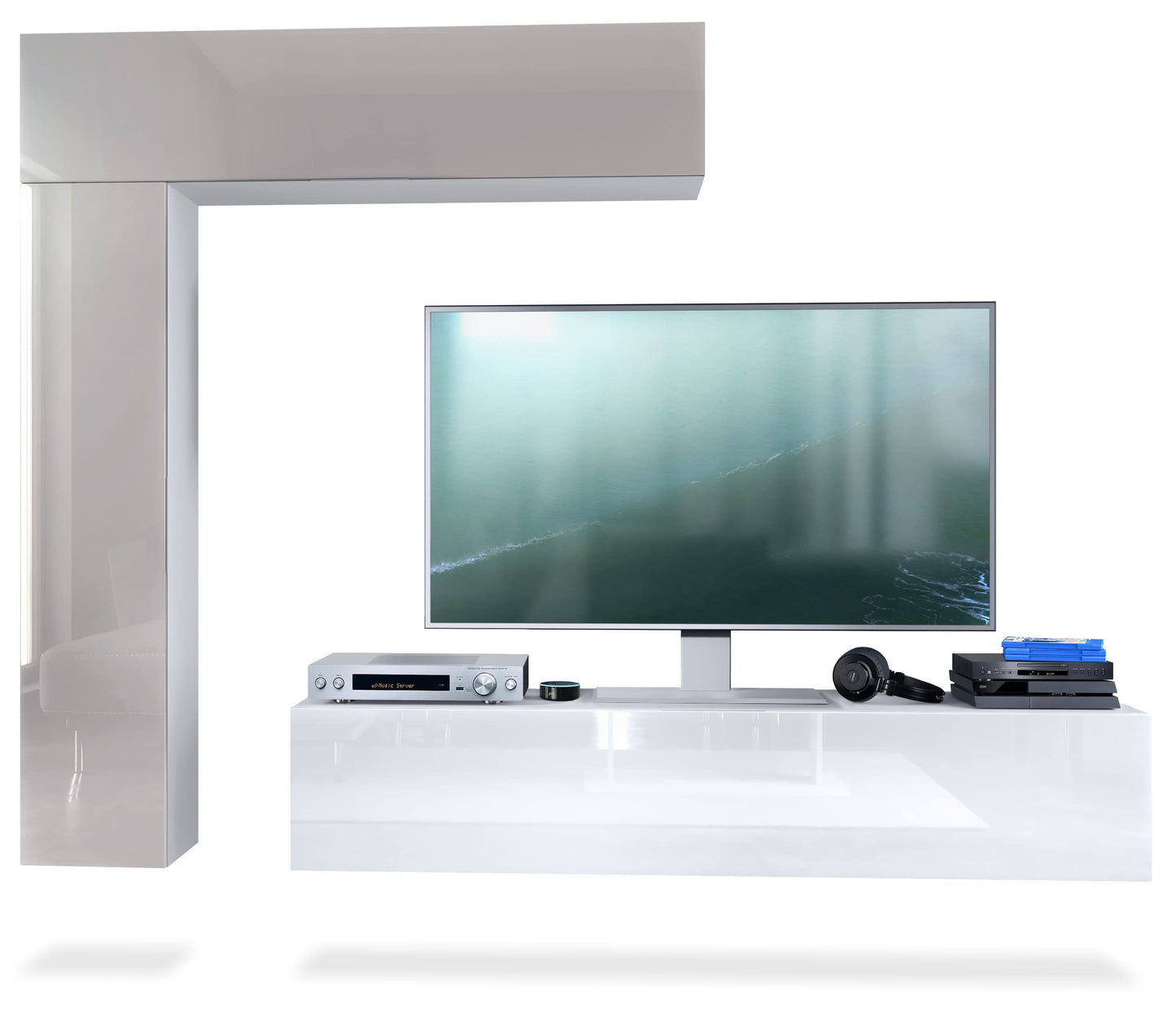 Vladon Taurito Wall Unit, Made in Germany, Matte White / Black High Gloss - Modern Wall Unit for Your Living Room (320 x 182 x 39 cm)