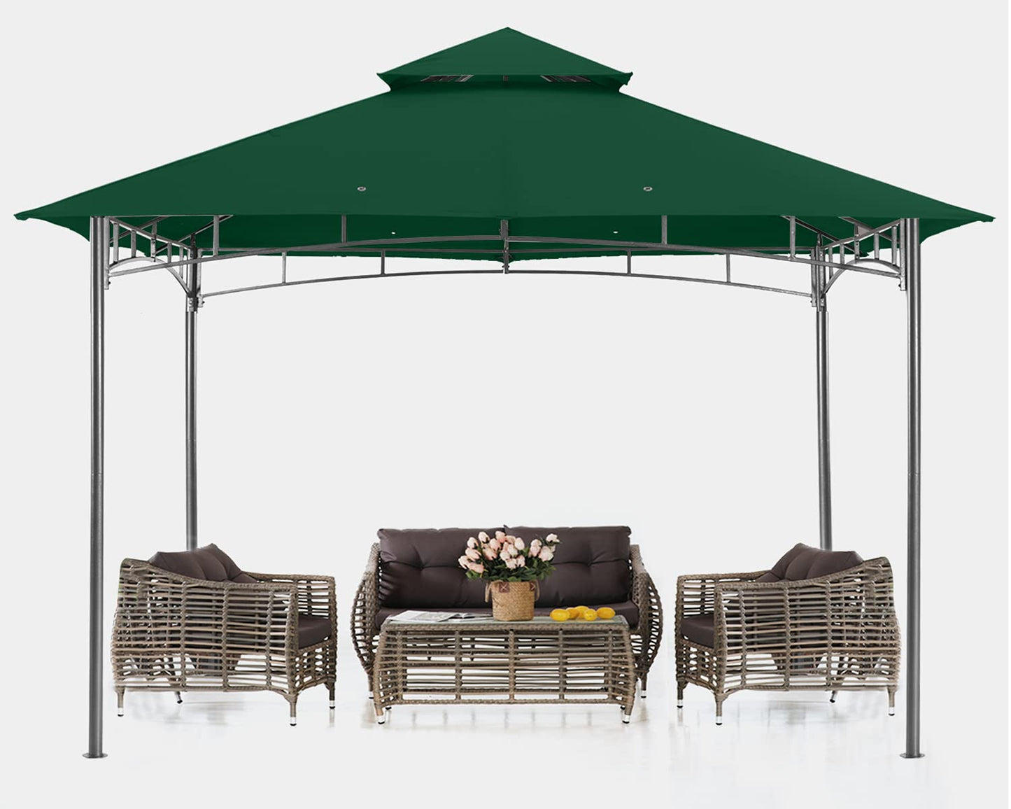 ABCCANOPY Pavillon 2.5x2.5m Wasserdicht Stabil Winterfest Gartenpavillon，Doppeldachweichdach Hinterhof-Partyzelt mit Netz für Schatten und Regen,Grau