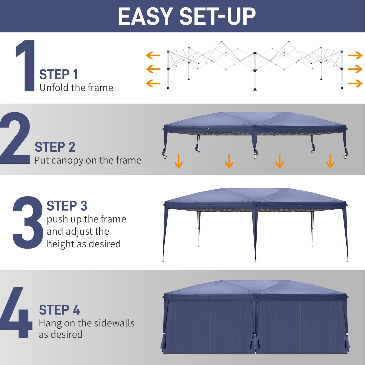 LEADZM Gazebo, Folding Gazebo, 3 x 6 m, Pop-Up, Waterproof, Winterproof, Height Adjustable, UV Protection 50+, Garden Tent, Party Tent, Steel Frame, with 6 Side Panels, for Garden, Party, Camping,