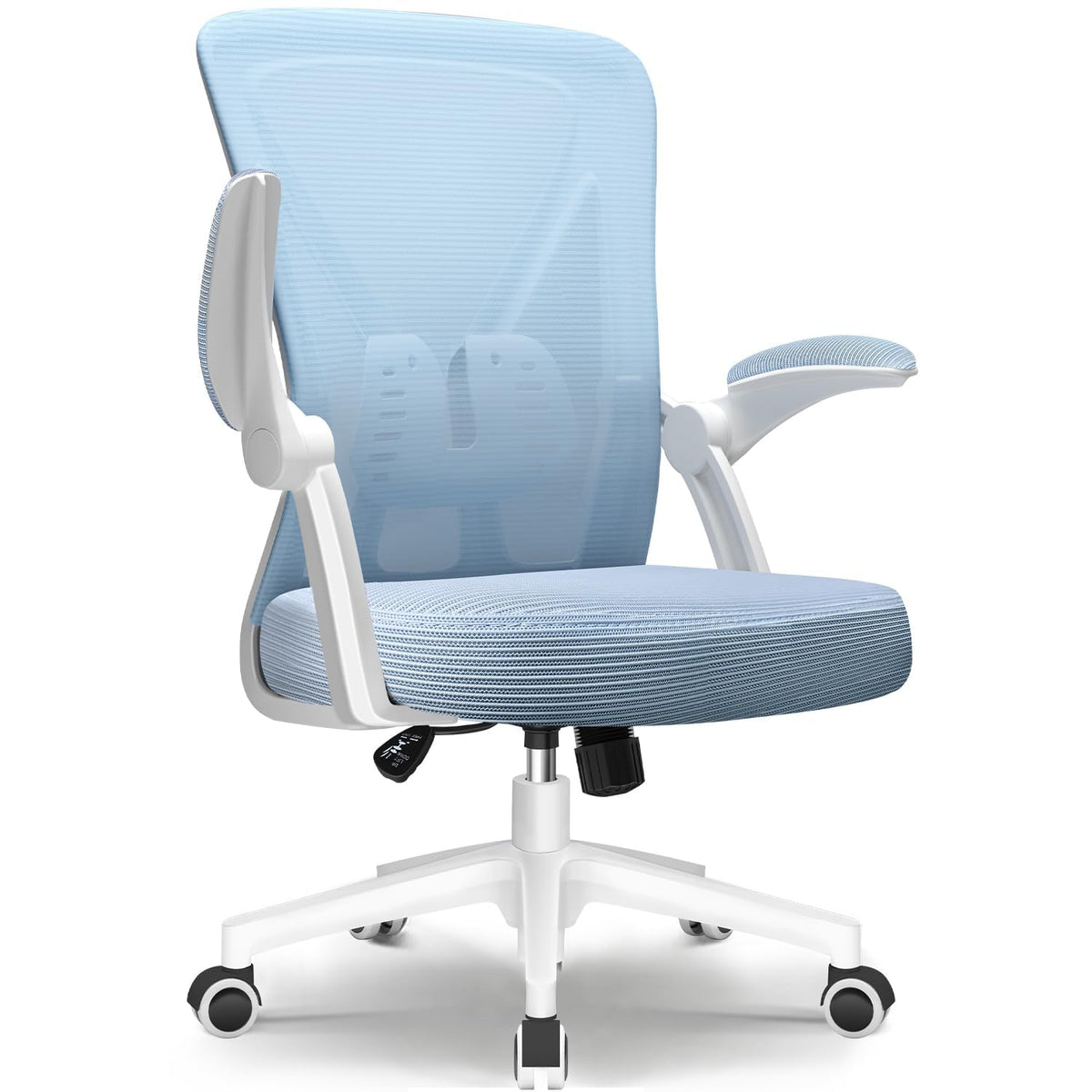 Hinonde Office Chair, Desk Chair with Folding Armrests and Rocker Function, 360° Swivel Chair, Height-Adjustable Office Chair, Ergonomic Home Office Chair with Breathable Mesh, Up to 150 kg