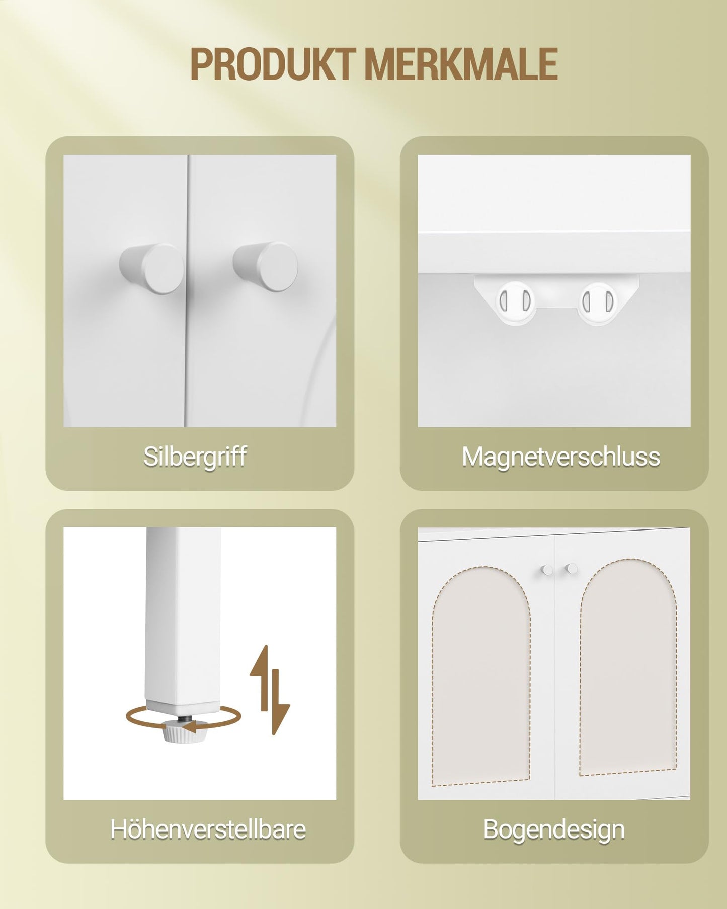 Hzuaneri SC10203G Bathroom Cabinet, Kitchen Cabinet with 2 Doors, Side Cabinet, Sideboard with Open Compartment, Chest of Drawers, Adjustable Shelf, Bathroom, 35 x 100 x 75 cm, White Gold