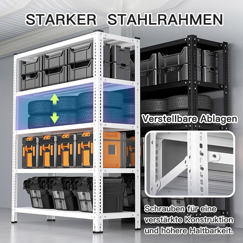 Screw Shelf Storage Rack Black 1080 kg Total Load 80 x 30 x 180 cm 6 Shelves (180 kg Base) Metal Stable