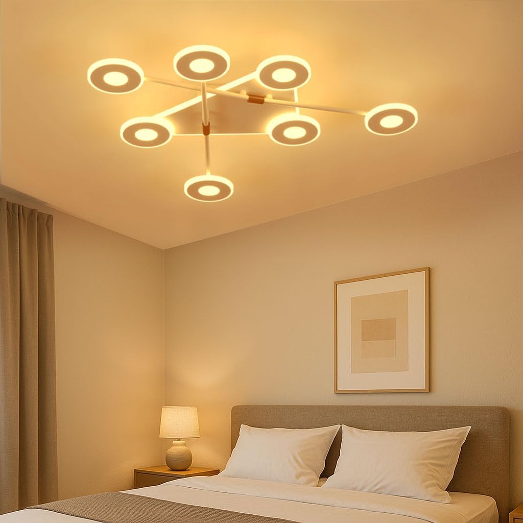 LED Ceiling Light Modern 50 W - Dimmable with Remote Control, 5000 lm, Colour Temperature 3000-6500 K, Night Light, Timer & Memory Function, Ceiling Lamp with 7 Light Heads for Living Room