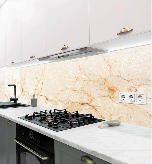 MyMaxxi - Selbstklebende Küchenrückwand Folie ohne Bohren - Motiv Marmor beige 60cm hoch - Klebefolie Wandbild Küche - Wand-Deko - Stein Mauer 60 x 60cm
