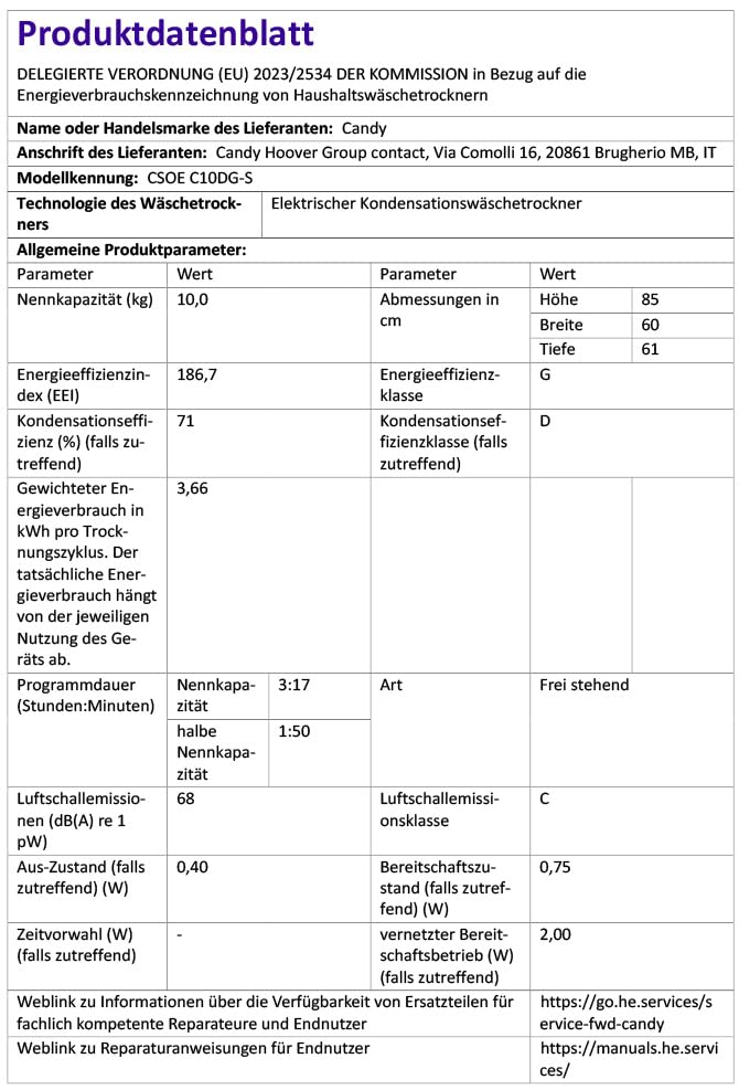 CANDY CSOE C9DG-S Kondesntrockner 9 KG Fassungsvermögen, Wi-Fi + Bluetooth, Symbolblende (9 kg)