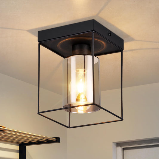 CBJKTX Ceiling Light Living Room Ceiling Light Glass - 4 Bulbs E27 Vintage Black Dining Room Lamp Industrial Style Metal Ceiling Retro Living Room Lamp for Bedroom Dining Room Kitchen (Light Bulb Not