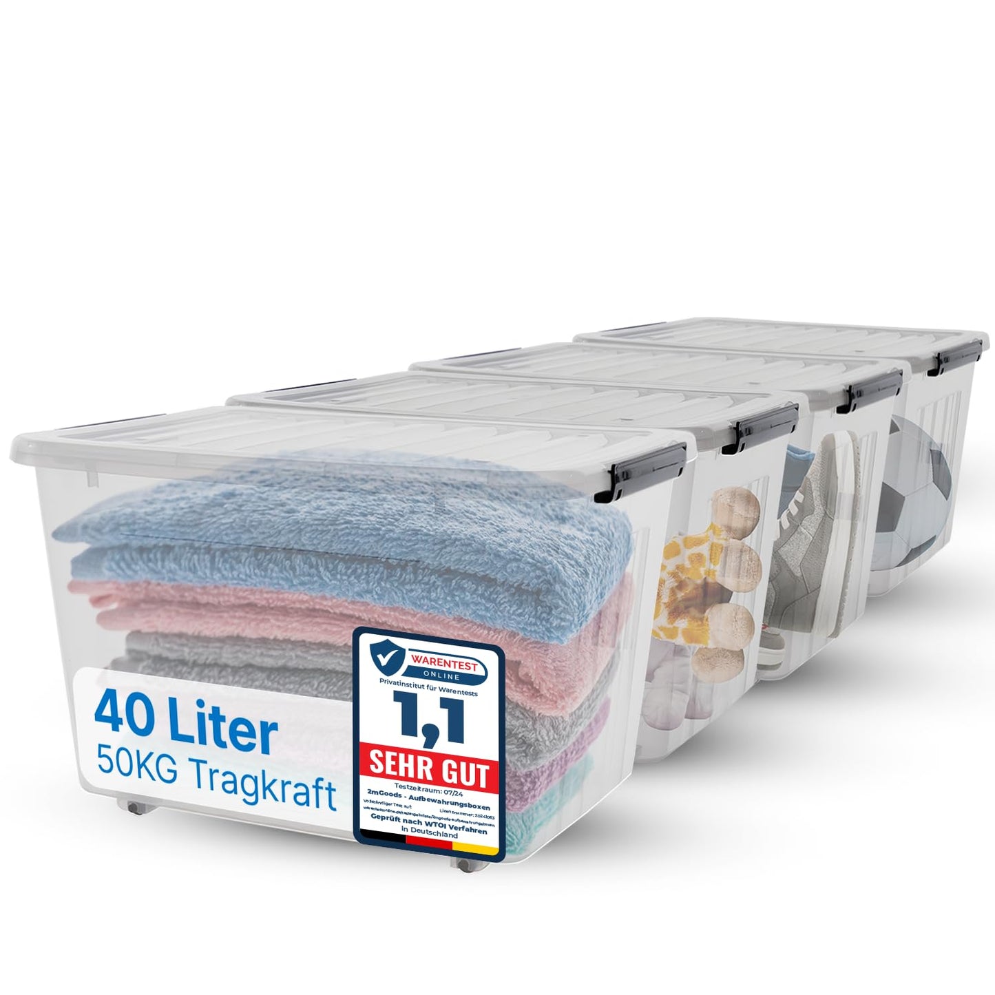 Heavy Duty Storage Boxes with Lids Dustproof Plastic Boxes Stackable BPA Free Clear Moisture Resistant Plastic Boxes for Home Basement (4 x 60L)