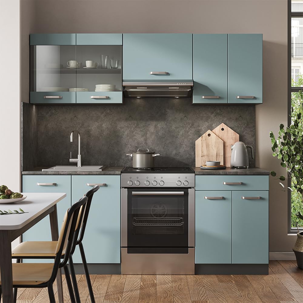 Vicco R-Line Kitchen Unit, White High-Gloss / Anthracite, 200 cm without Worktop