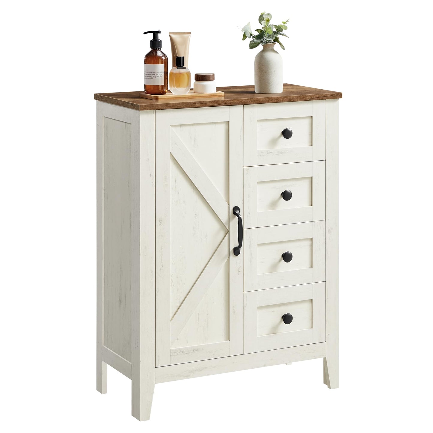 VASAGLE LIRY Kollektion - Aufbewahrungsschrank im Landhausstil, Badschrank mit Türen, freistehende Küchenschrank, verstellbare Ablagen, Esszimmer, Wohnzimmer, vintageweiß BBK773W01