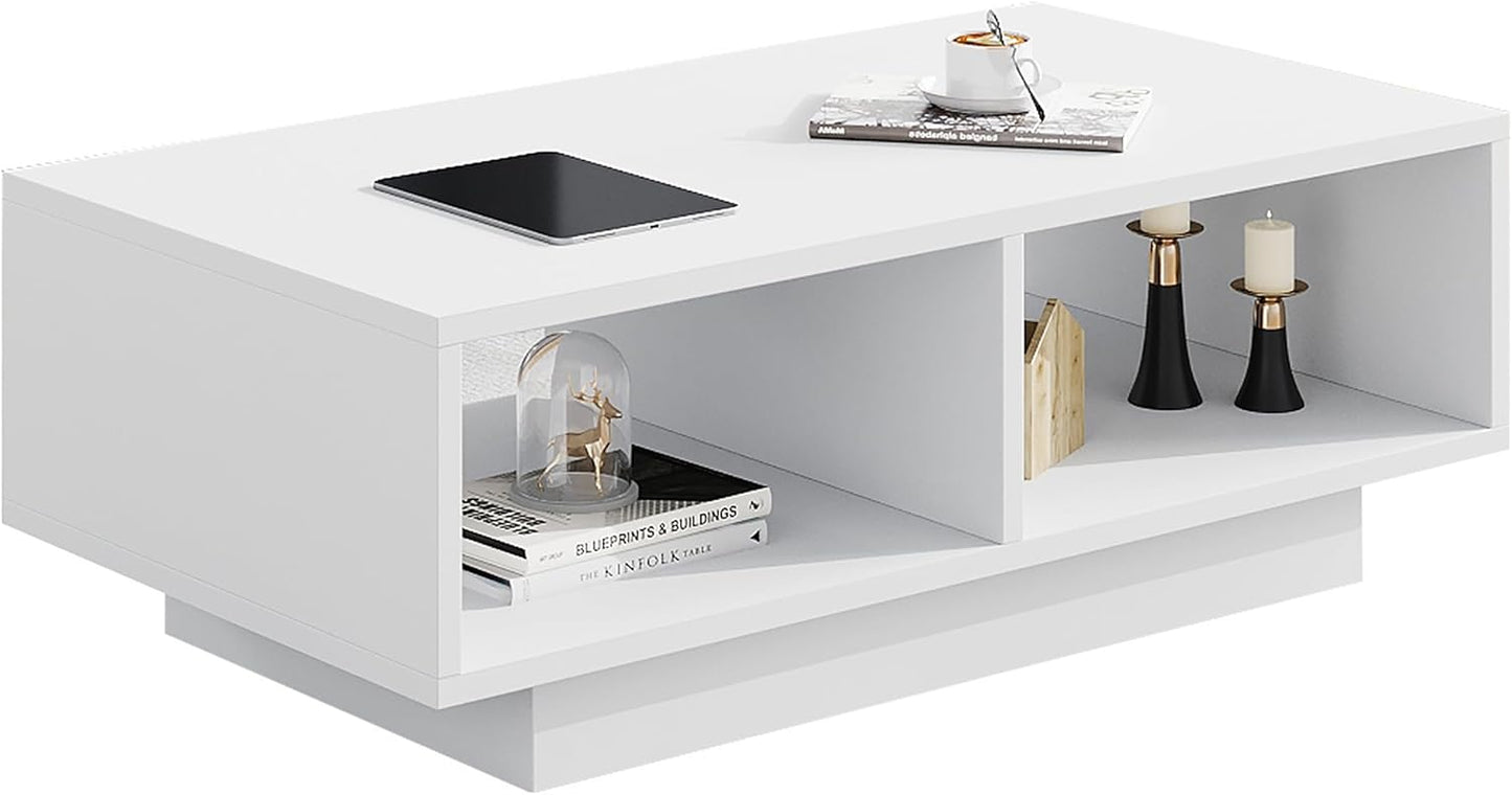 Coffee Table, White, Middle Table, Tea Table for Living Room, Modern and Stylish Rectangular Coffee Table with 2 Open Compartments, Rectangular Side Table, Sofa Table, for Bedroom, Office, 90 x 48 x 31 cm