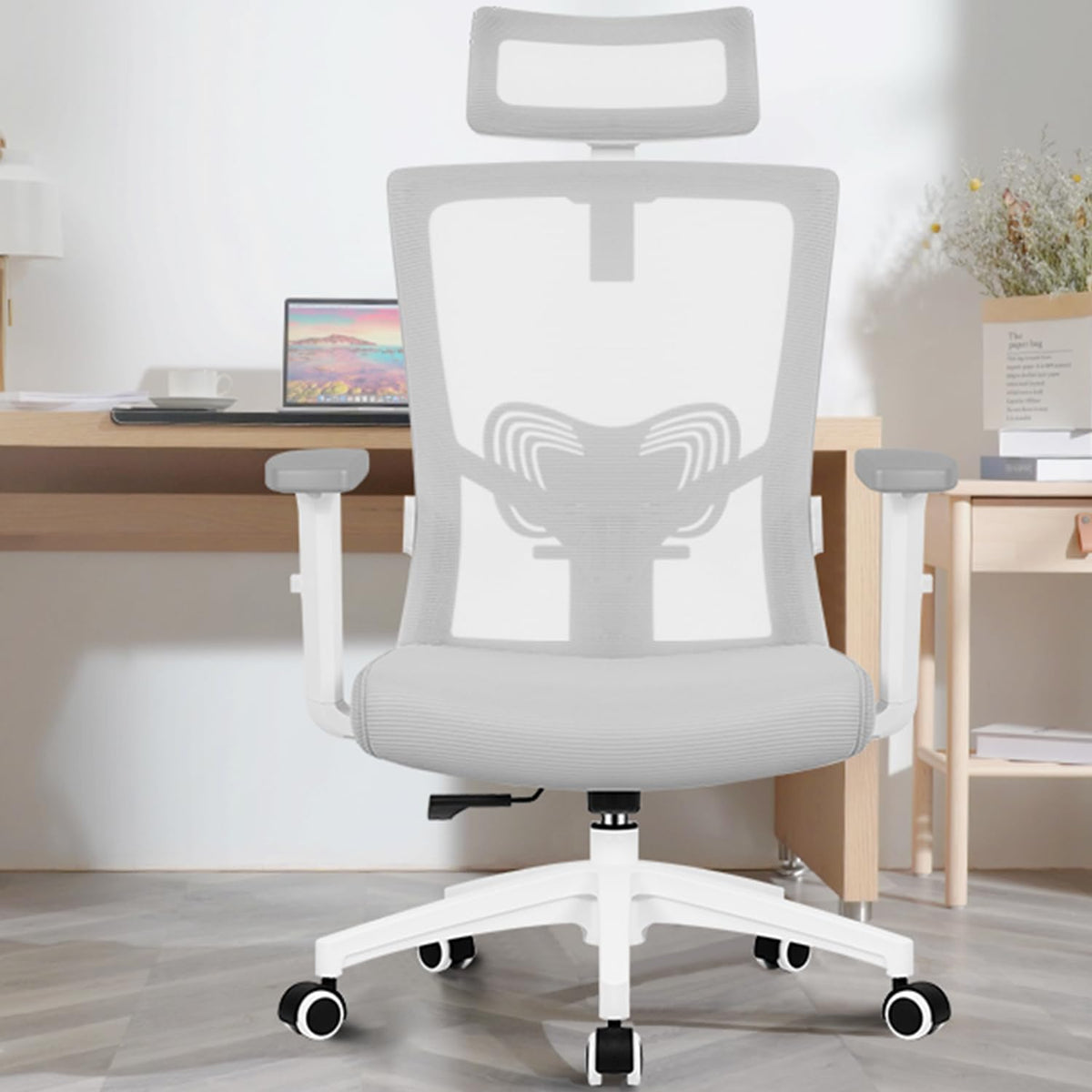 Daccormax Ergonomic Office Chair, Desk Chair with Adjustable Headrest, Armrests, Lumbar Support, Swivel Chair, Rocker Function, Mesh Executive Chair, Back-Friendly, Office Chair 150 kg