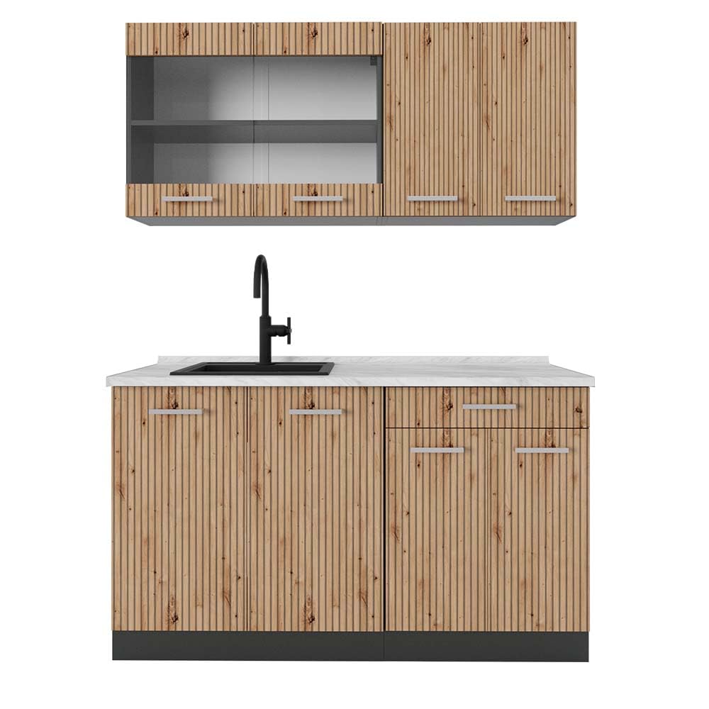 Vicco Single Kitchen R-Line, White High Gloss / Anthracite, 140 cm without Worktop