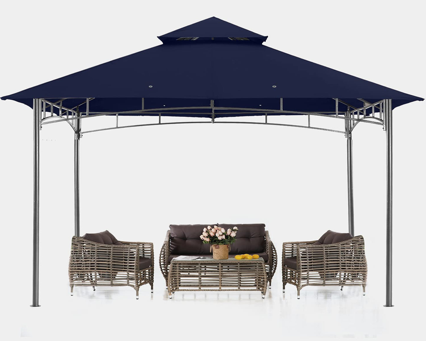 ABCCANOPY Pavillon 2.5x2.5m Wasserdicht Stabil Winterfest Gartenpavillon，Doppeldachweichdach Hinterhof-Partyzelt mit Netz für Schatten und Regen,Grau