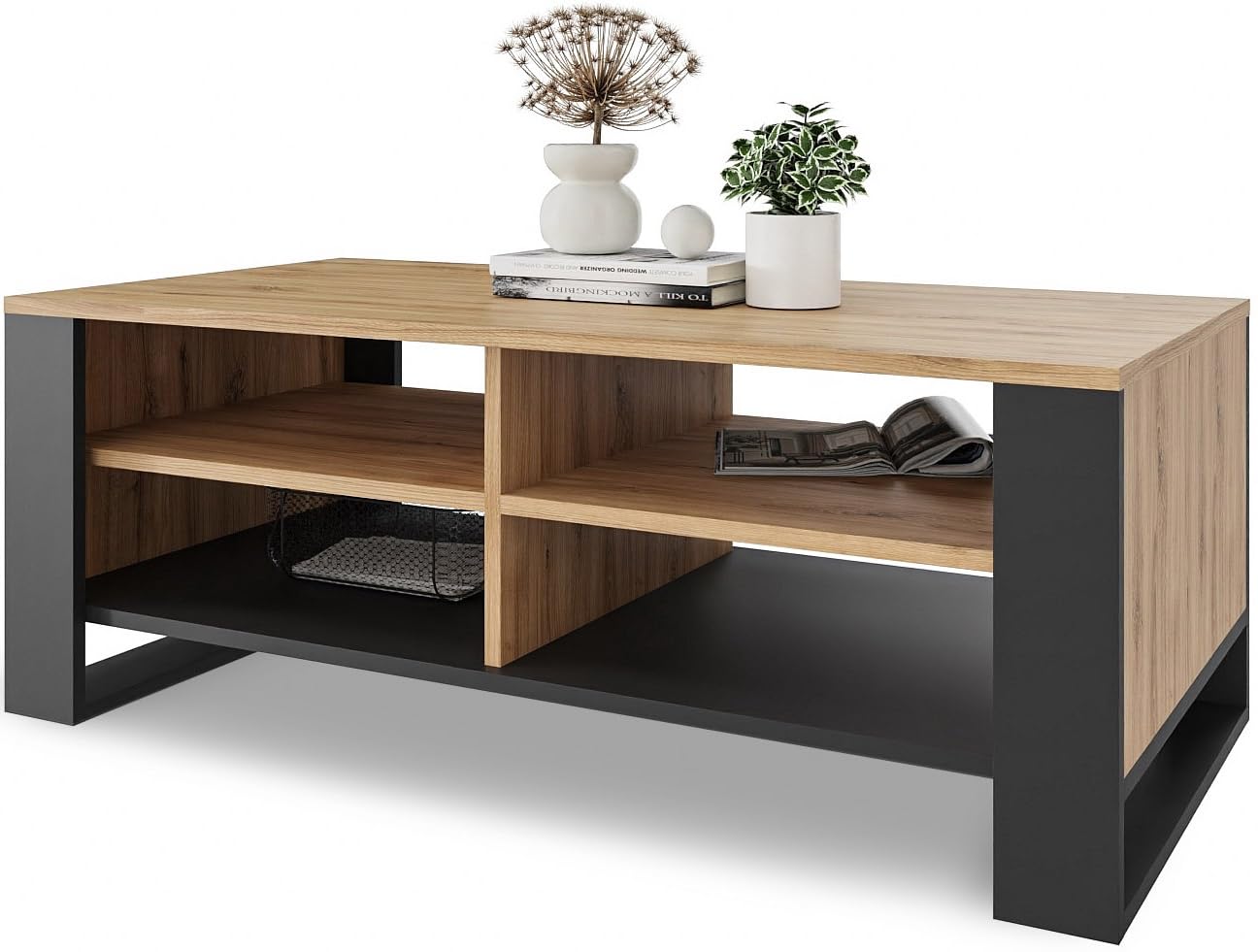 Meble Pitus Coffee Table - Living Room Table Modern - Coffee Table with Storage Space 90 x 50 x 50 cm - Table for Living Room - White