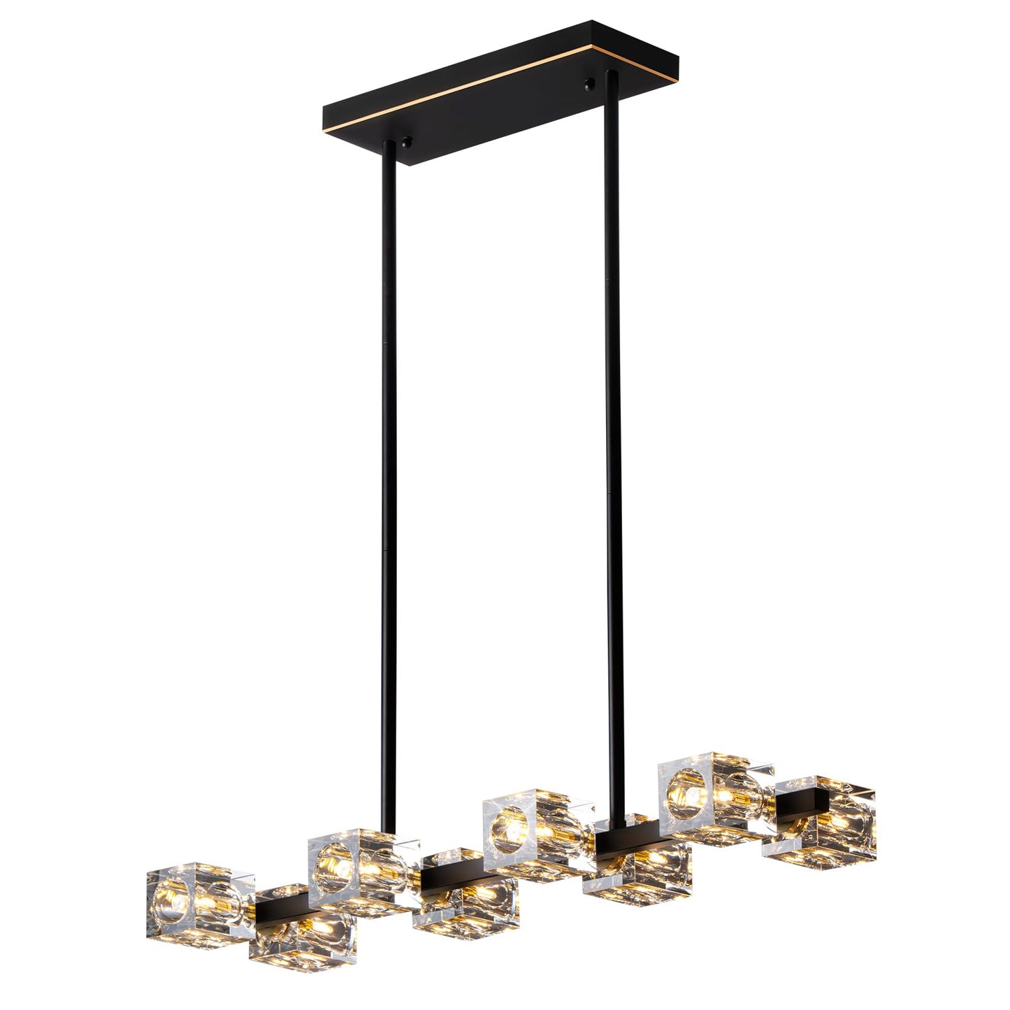 JUJUQI Moderne Kristall-Kronleuchter,Gold Hängeleuchte, K9 quadratischer Kristall Häengelampe mit 8 Lichtern,Würfel-Schirm, hängende Deckenleuchte für Esszimmer, Schlafzimmer, Wohnzimmer