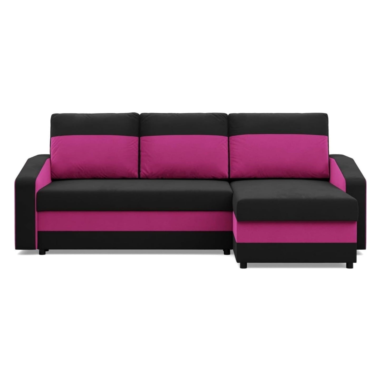 Mebligo Orion Corner Sofa with Sleep Function and Bed Box Black + Pink