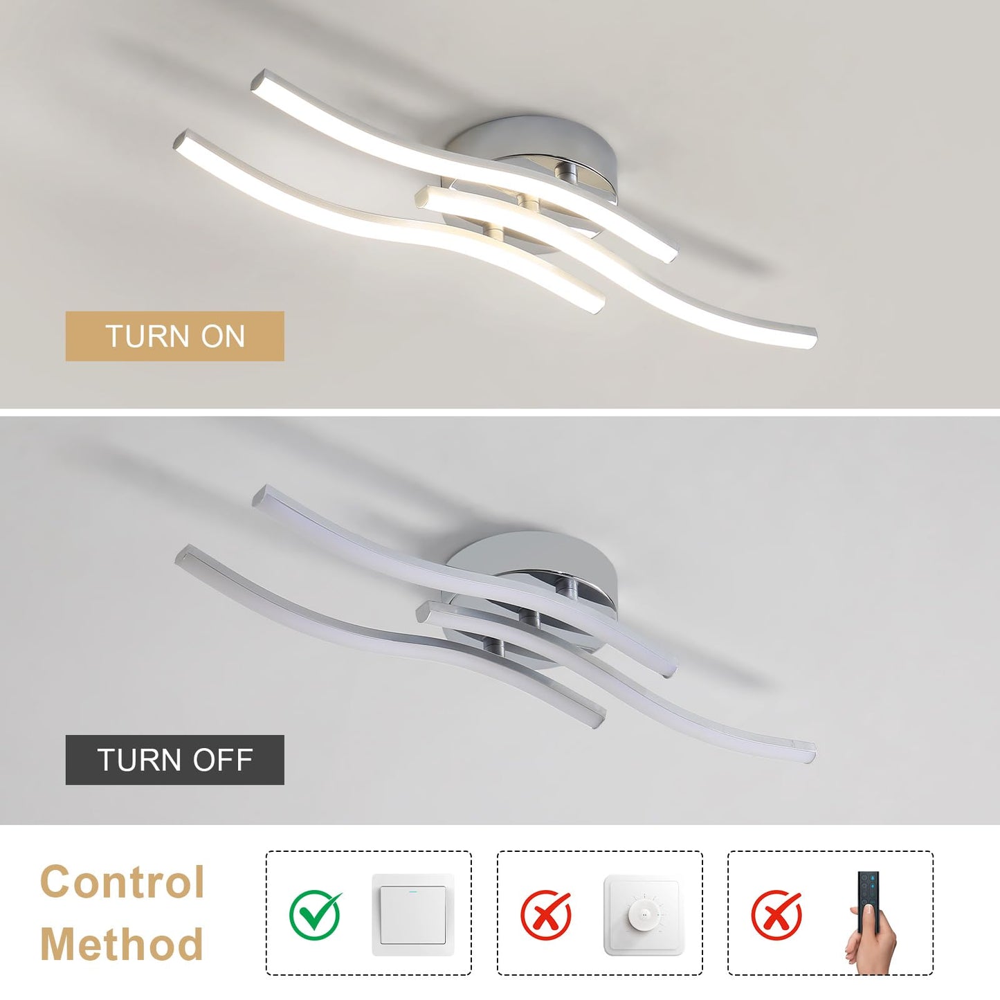 LED Ceiling Light, Kitchen Ceiling Light, Bedroom, 18 W 1620 LM Ceiling Light Living Room, 6500 K Cold White, 3 LEDs, Suitable for Bedroom, Dining Table, Hallway Lamp Ceiling, Balcony, Diameter 54 cm