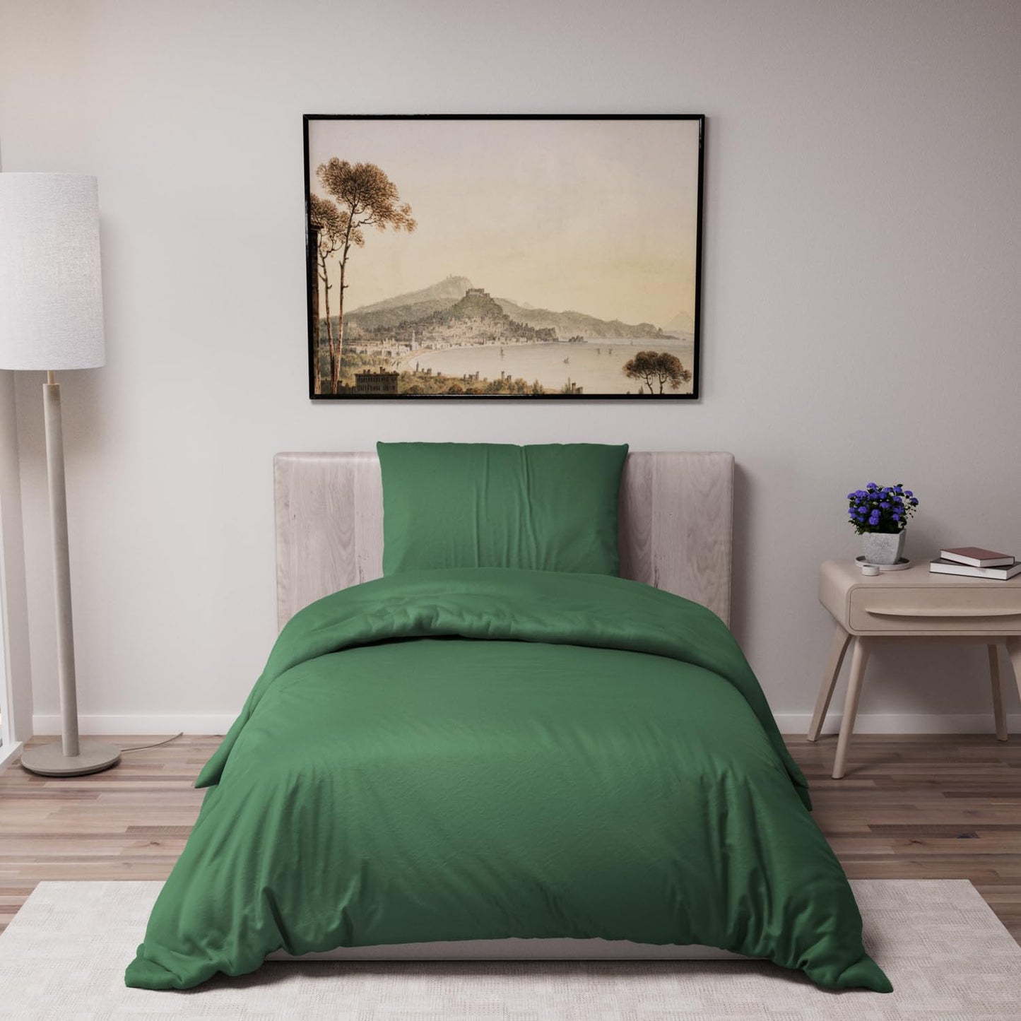 Dreamzie - Bed Linen 155 x 220 cm Set Green - Duvet Cover with 2 Pillowcases 80 x 80 cm - Soft and Easy Care Microfibre - Oeko-Tex