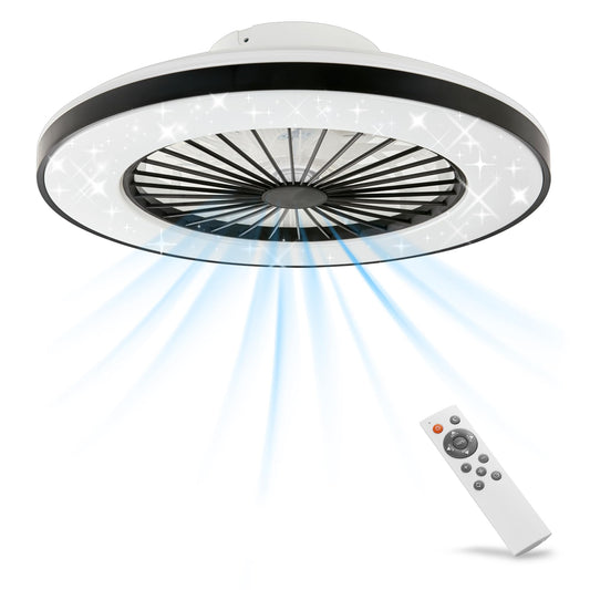 HSL LED Ceiling Light with Fan, Diameter 50 cm, Ceiling Fan with Lamp, Star Effect, Continuous Ventilation Speeds, Effortless Light Dimming, with Remote Control, 3000-5500 K, 4300 Lm, Air Conditioner