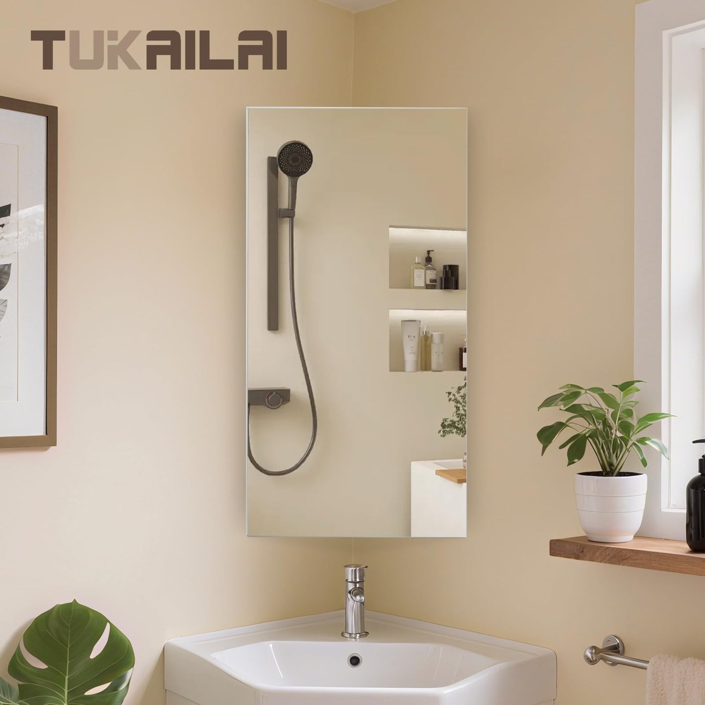 TUKAILAI Mirror Cabinet Bathroom Cabinet with 2 Toy Doors and Additional Shelf Storage Cabinet with Adjustable Shelves Wall Cabinet Medicine Cabinet Wall Cabinet for Bathroom White