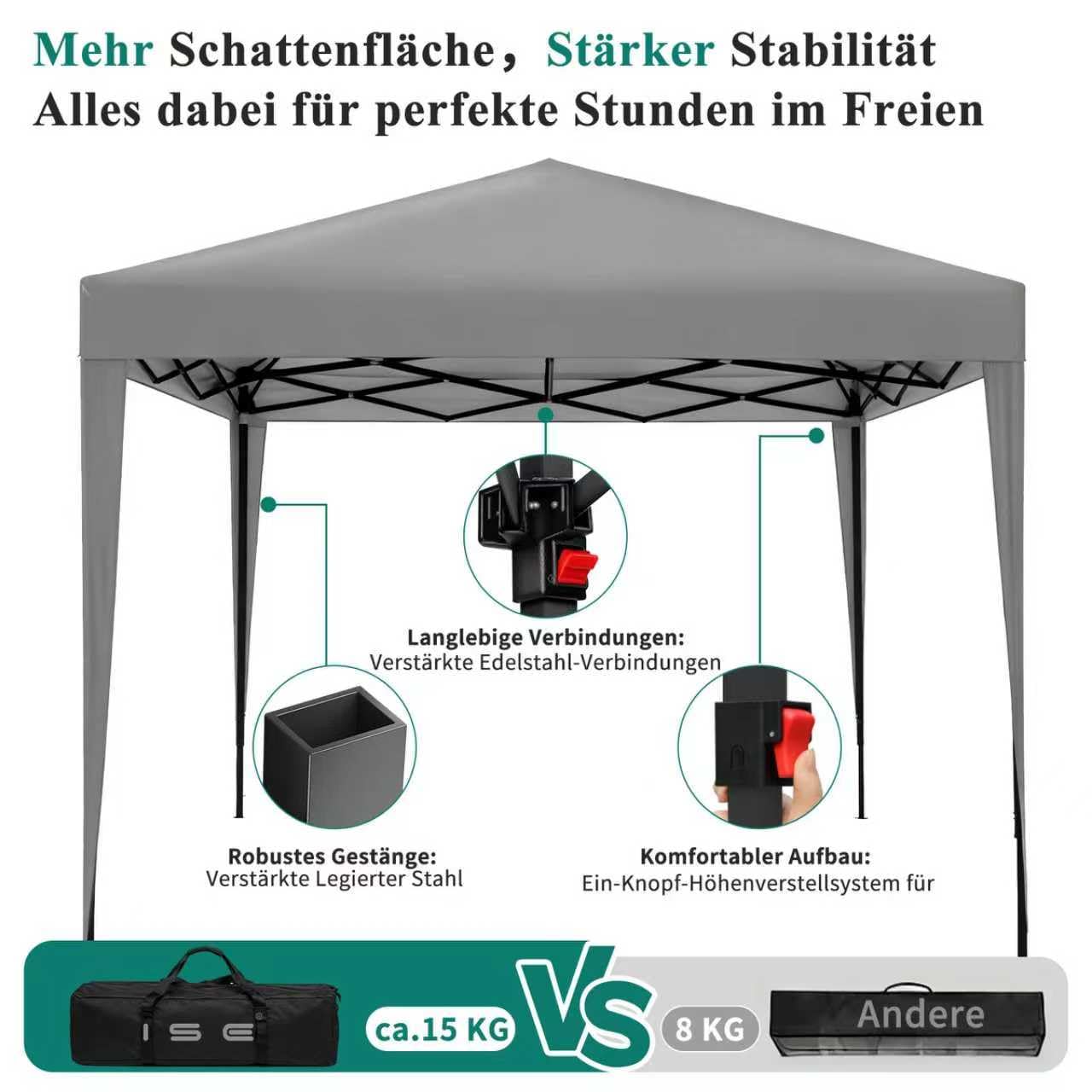 ISE 3 x 3 m Garden Folding Gazebo with Carry Bag, Garden Tent, 50+ UV Protection with 4 Side Panels for Garden, Party, Wedding, High Quality, grey