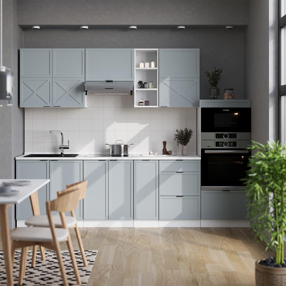 Vicco Fame-Line Kitchen Unit 280 cm without Worktop 280 cm High-Gloss Anthracite / White
