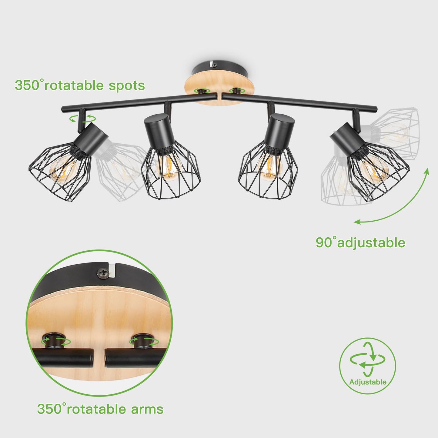 Kimjo Led Deckenstrahler 6 Flammig - Deckenleuchte Strahler E14 Schwenkbar - Deckenlampe Schwarz 6 Flammig Lampe Wohnzimmer - Deckenlampe LED Deckenleuchte Küche Deckenspot Ohne Leuchtmittel