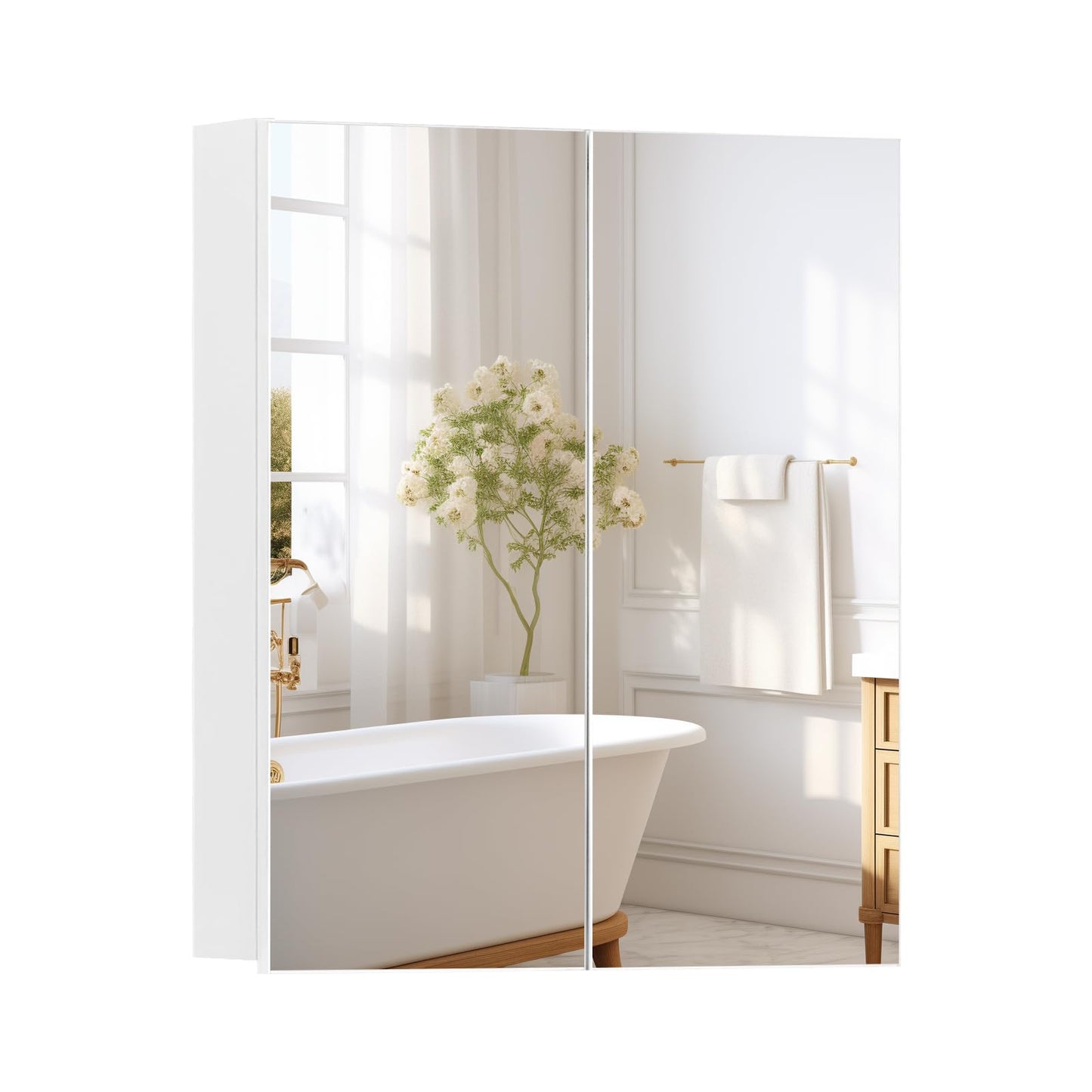 TUKAILAI Mirror Cabinet Bathroom Cabinet with 2 Toy Doors and Additional Shelf Storage Cabinet with Adjustable Shelves Wall Cabinet Medicine Cabinet Wall Cabinet for Bathroom White