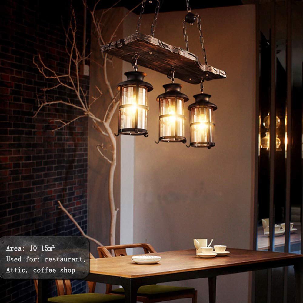E27 Industrieller Retro Pendelleuchte Massivem Holz Esstisch Lamp Antike Getriebeleuchten Wohnzimmer Kronleuchter Höhenverstellbare Schlafzimmer Hängelampe Bar Dekoration Deckenleuchten (3 Flamme)