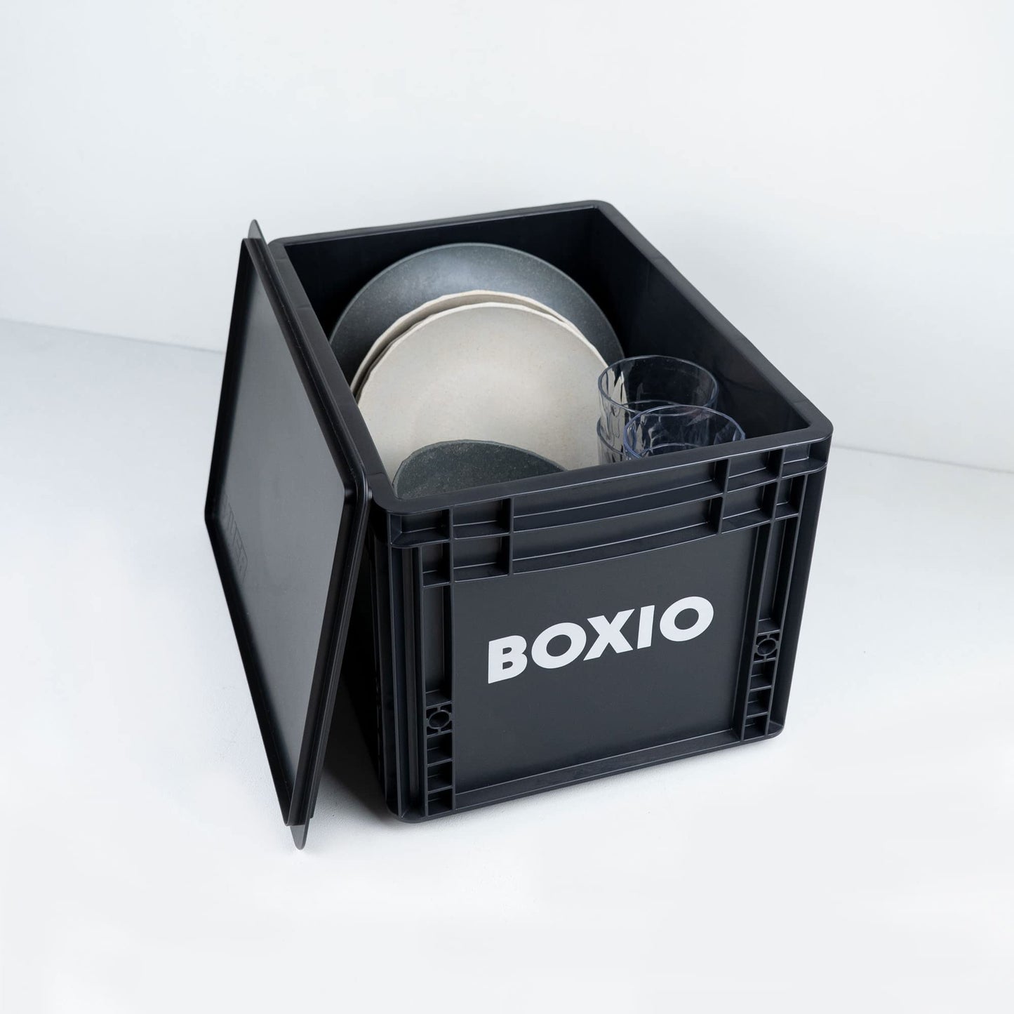 BOXIO Solo: Storage Box with Lid - Eurobox 40 x 30 x 28 cm - Perfect Plastic Box Transport Box Made of Plastic for Camping, Boat, Cellar or Garden - Stackable with Other Euro Boxes