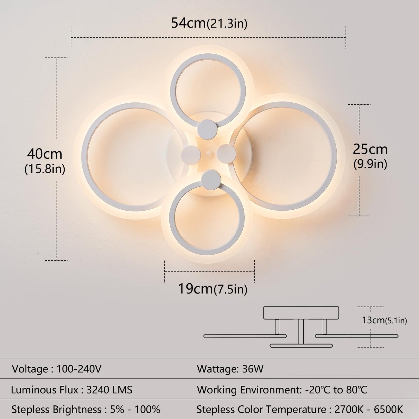 SUCIKORIO LED Deckenleuchte Dimmbar mit Fernbedienung, Modern LED Deckenlampe Rund Wohnzimmer 54W Wohnzimmerlampe 2700K-6500K Schlafzimmerlampe Decke mit APP für Schlafzimmer, Küche, Badezimmer, Flur