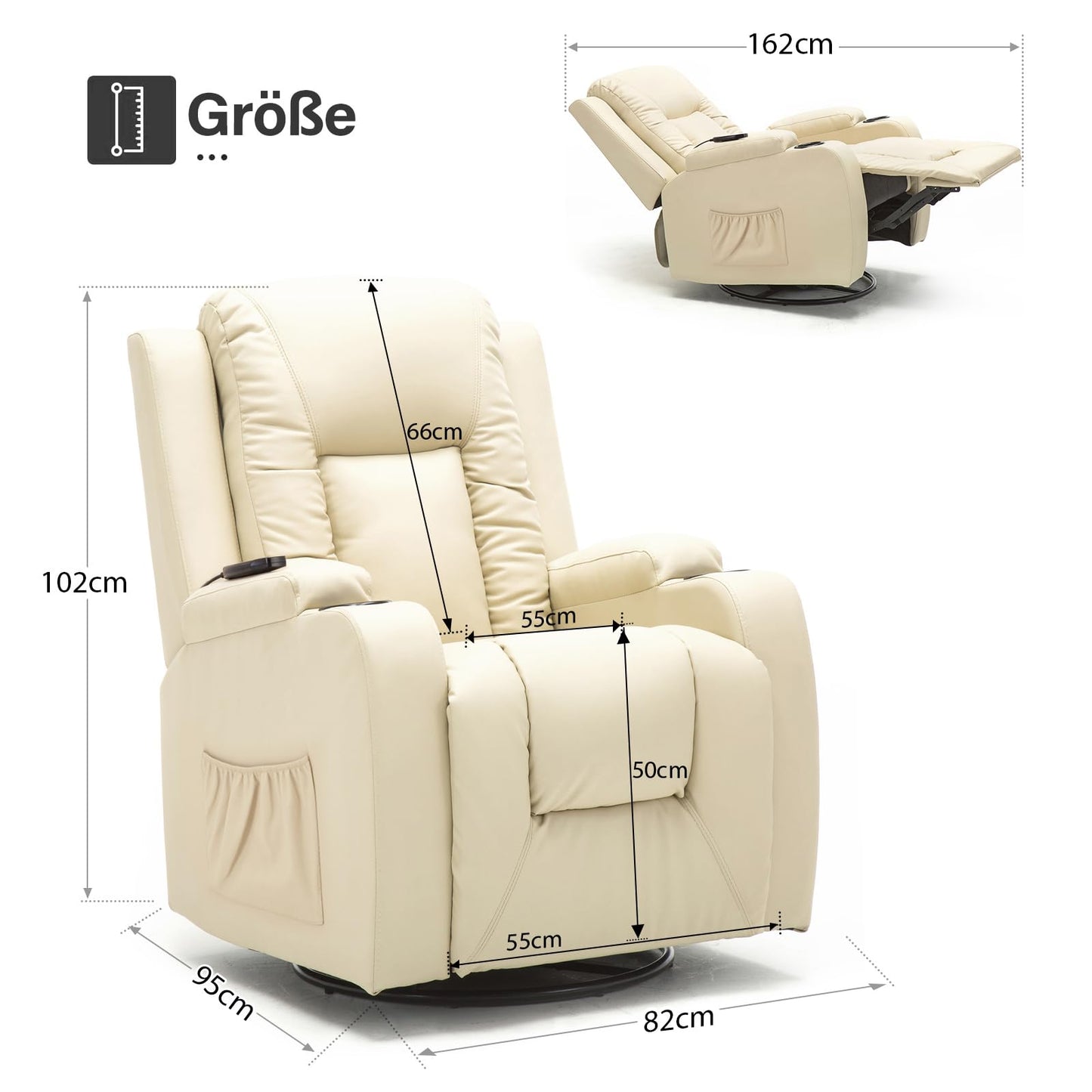 COMHOMA Relaxsessel-Set, Sofa, Sofa-Set aus Kunstleder, Fernsehsessel Ruhesessel Liegesessel mit Liege-Funktion Polstersessel Schlafsessel für Wohnzimmer Schlafzimmer Heimkino,Schwarz, 3+2+1