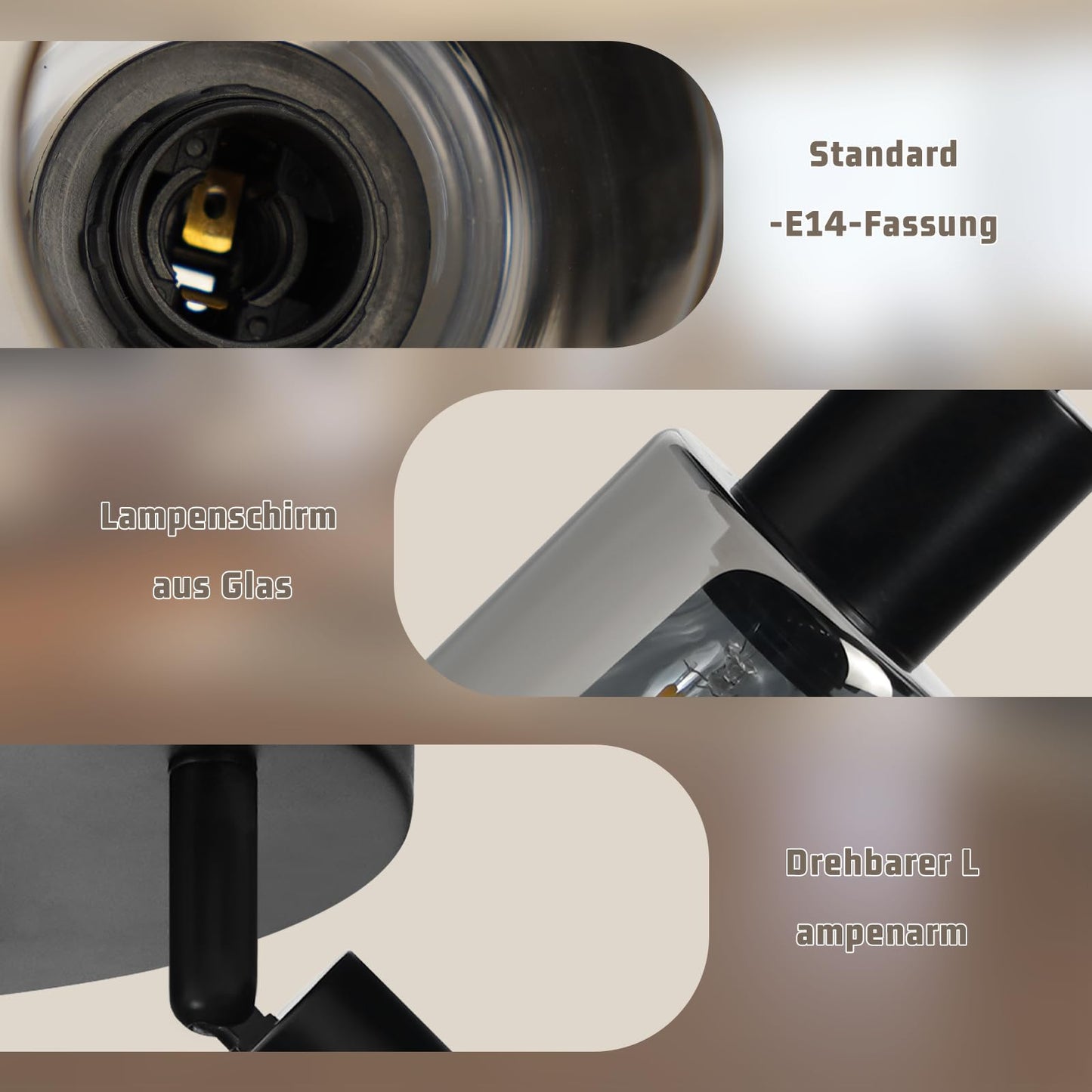 Kowanie Deckenlampe Vintage 6 flammig: Industrial Wohnzimmerlampe Schwarz Deckenleuchte Wohnzimmer retro Kronleuchter aus Glas Deckenbeleuchtung inkl. 6 × E14 2700K Leuchtmittel für Küche