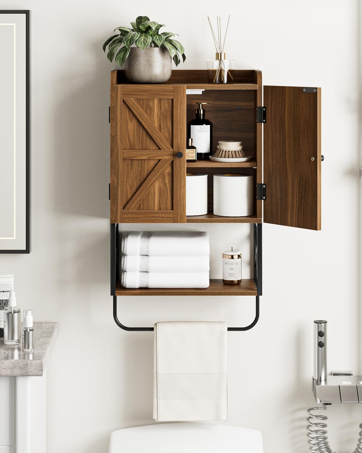 Bathroom Cabinet, Small Medicine Cabinets with Adjustable Shelf and Magnetic Locking Doors, Wall Mounted Hanging Cabinet for Bathroom/Laundry, White