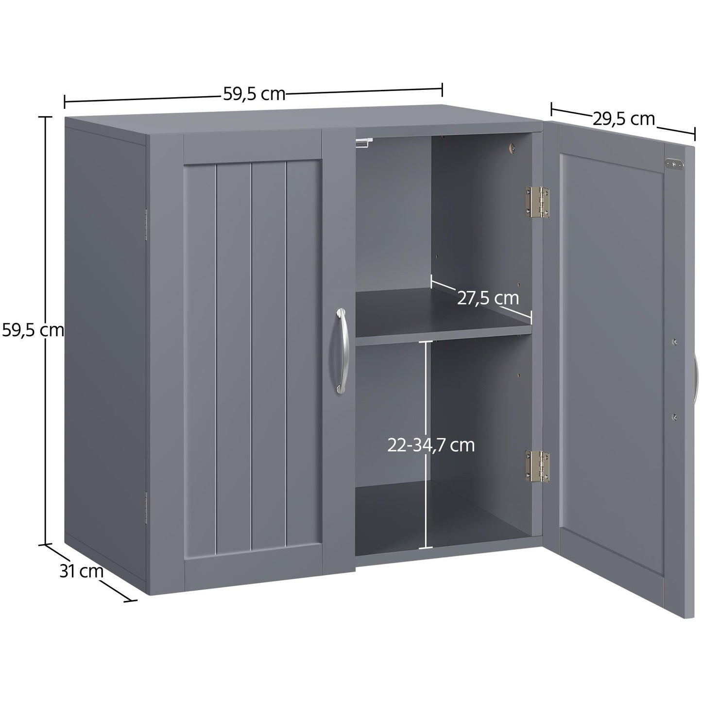 Yaheetech Bathroom Cabinet Wall Cabinet with 3 Doors Bathroom Cabinet Wall Shelf Kitchen Cabinet with Height-Adjustable Shelf for Bathroom Kitchen Laundry Room 75 x 31 x 60 cm