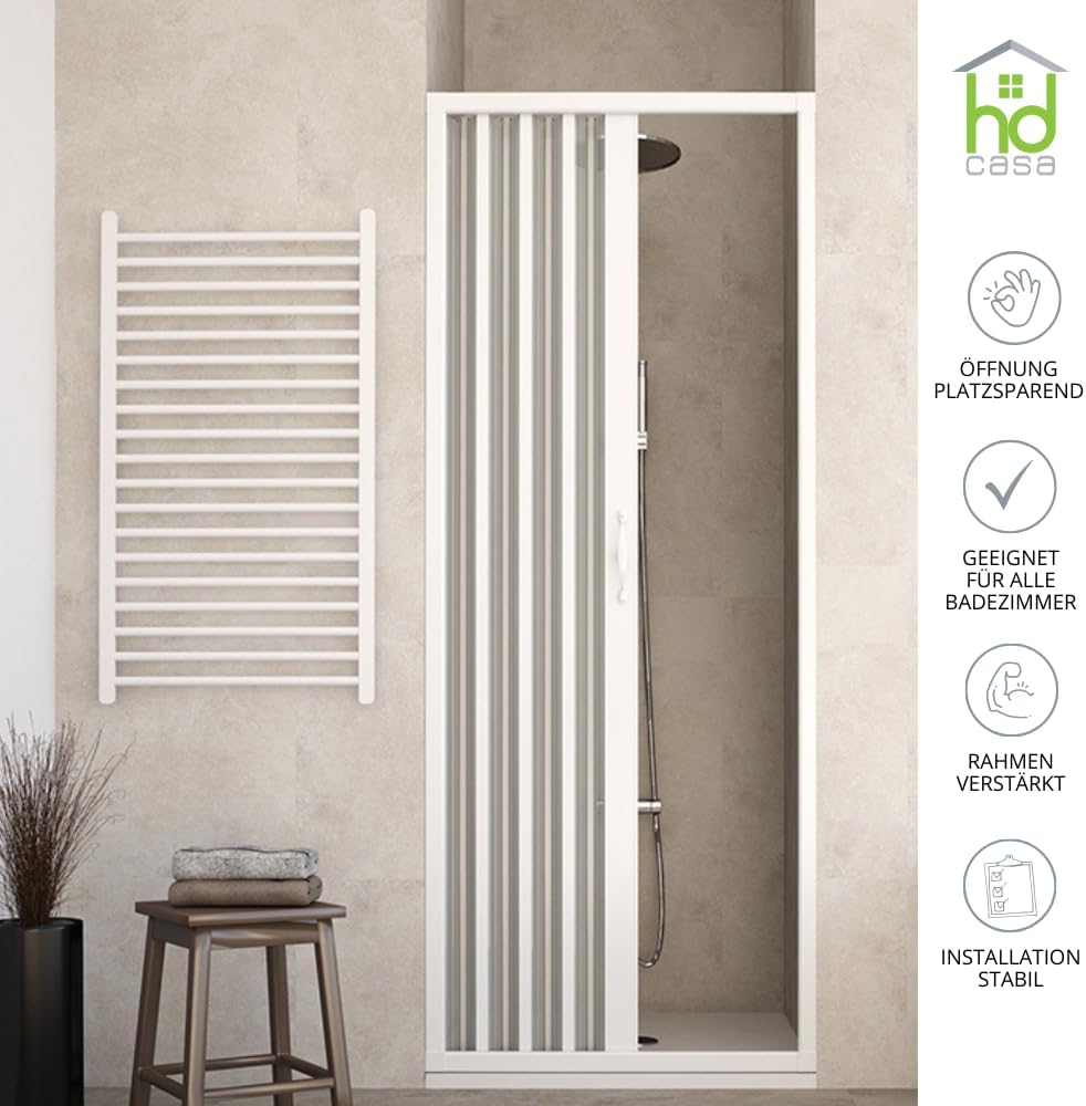 90cm Jade Extendable PVC Shower Enclosure - Unique Door with Semi-Transparent Panels - Side Opening with Bellows - White