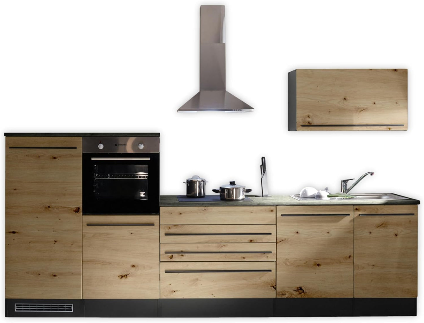 Jazz 4 Modern Corner Kitchen with Electrical Appliances in White High Gloss, Metallic Grey - Spacious Kitchen Unit in L-Shaped with Lots of Storage Space - 320 x 200 x 60 cm (W x H x D)